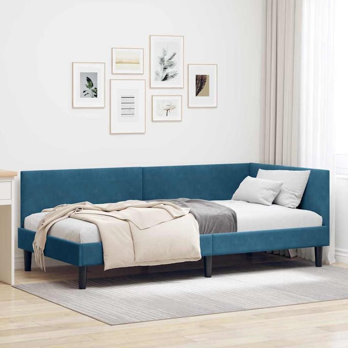 vidaXL - Hoek - Bed - Frame - Blauw - 90 - x - 190 - cm - Fluweel