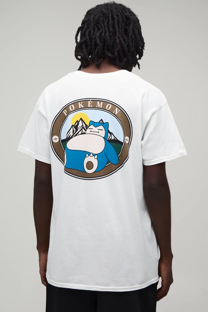 Oversized Pokemon Snorlax Officieel Bedrukt T-shirt | White | Size Large