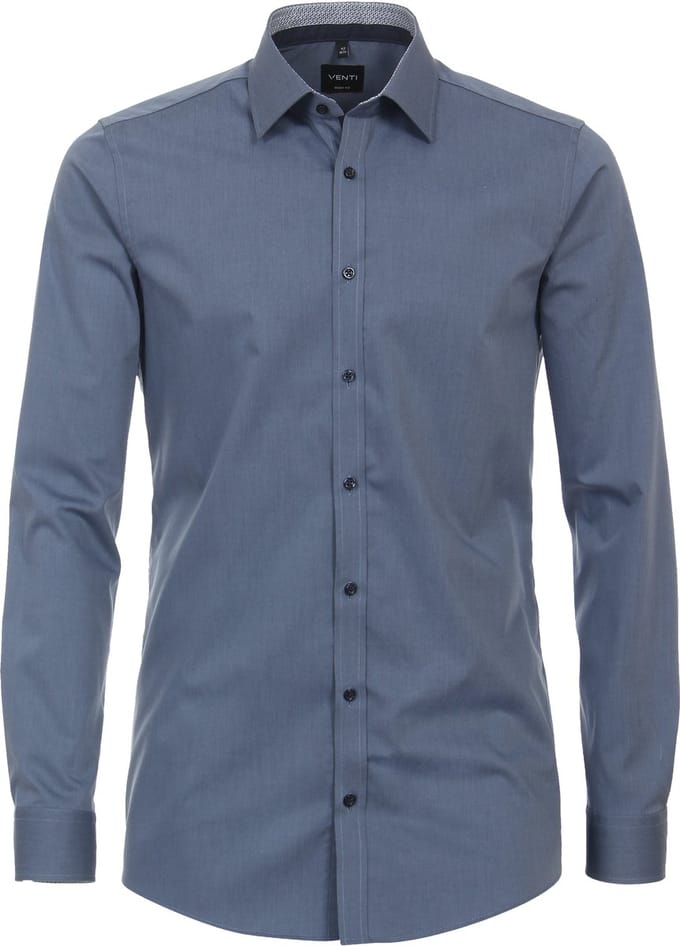 VENTI body fit overhemd - popeline - blauw - Strijkvriendelijk - Boordmaat: 37