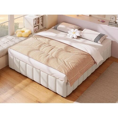 ModernLuxe Linnen gestoffeerd opbergbed - 140x200 cm - zonder hoofdbord - Beige