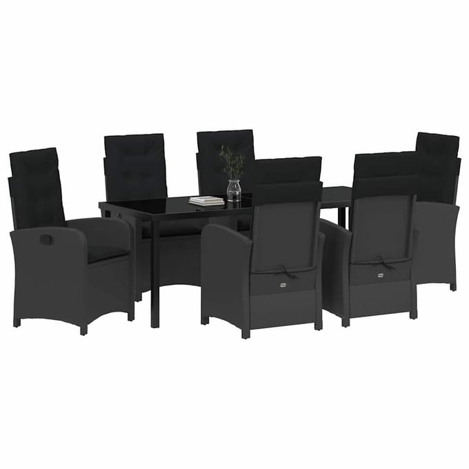 vidaXL - Tuin - Eettafel - Set - 7 - st - Zwart - poly - rattan