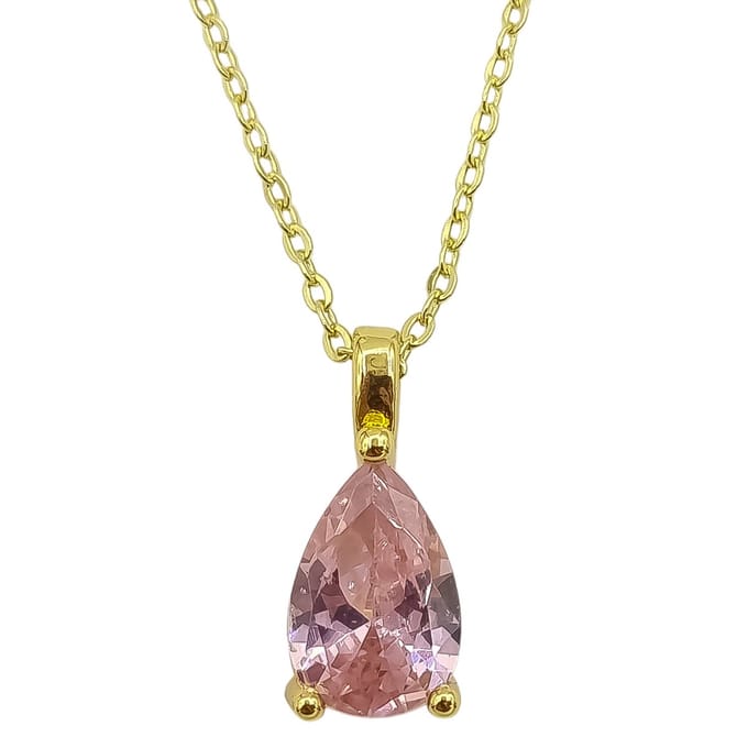 Damesketting - Premium gold-plated staal – Roze peer geslepen zirkoon hanger – Lengte 45 cm