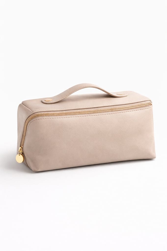 Luxe Toilettas Dames - Grote Cosmetic Organizer met Vakverdeling - Make-up Tas - Waterafstotend - Beige