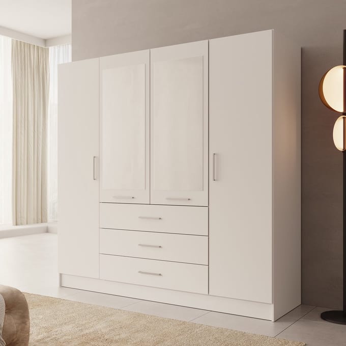 Meubella - Komodo - Kledingkast met 4 deuren - Wit - 200x61x201 cm