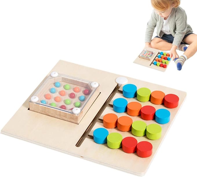 Schuifpuzzel Hout - Kleuren Sorteren - Cognitieve Ontwikkeling - Veilig Schilderen - Compact Ontwerp - Meerdere Kleuren