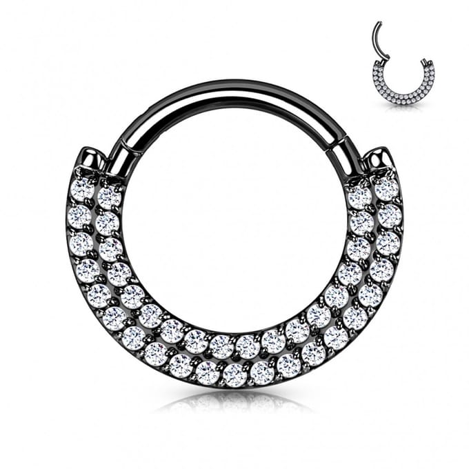 Piercing titanium double layer gemmed clicker 1.2x8 - zwart - LMPiercings