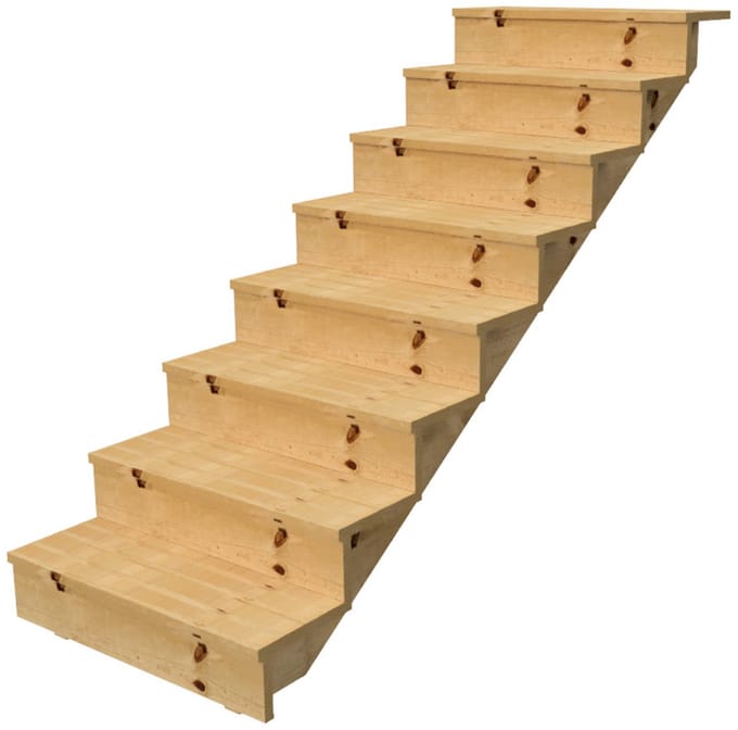 Buitentrap h139cm - 8 treden hout D29cm, B160cm MET optrede