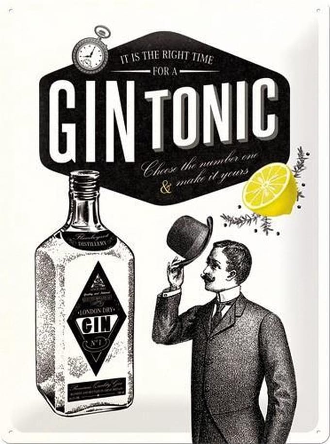 Retro Metalen Reclamebord Gin Tonic 30 x 40 cm