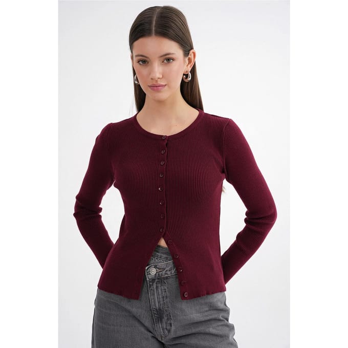Geknoopte Slim Fit Geribbelde Brei Cardigan