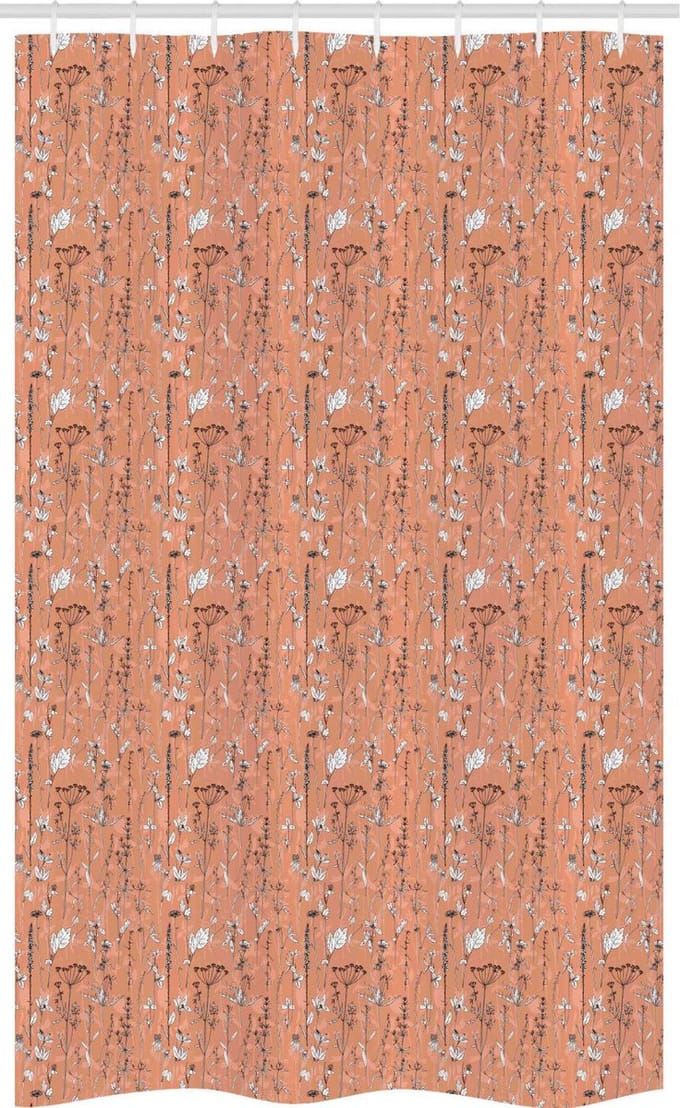 ABAKUHAUS Douchegordijn Botanisch – 120x180 cm – Salmon/Dark Brown/Wit