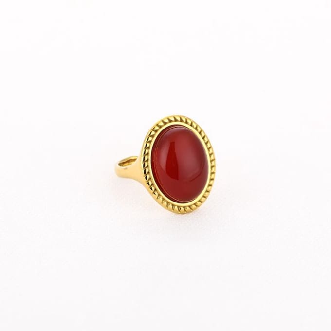 Bijoutheek Ring (Sieraad) Ovaal Groot Steen Goudkleurig Deep Red