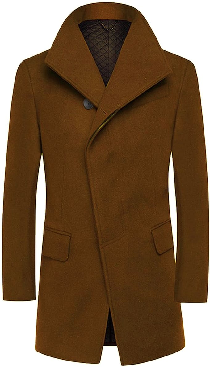 ALLTHEMEN Heren Lange Mantel Wollen Winterjas - Slim Fit Jas - M