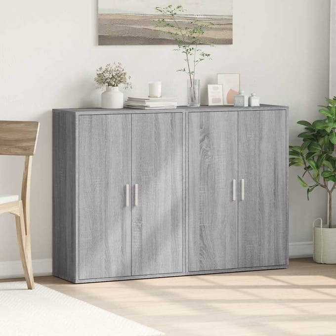 vidaXL - Dressoirs - 2 - st - 60x31x84 - cm - bewerkt - hout - grijs - sonoma - eikenkleur
