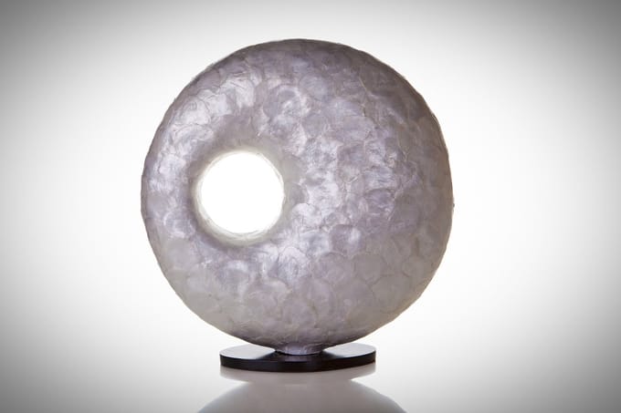 lamp Design Handgemaakte tafellamp woonkamer slaapkamer Donut  full shell white capiz parelmoer schelp 40 cm