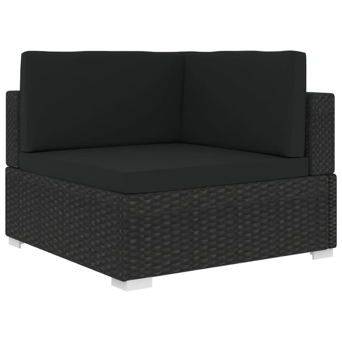 vidaXL - Hoekbank - 1 - st - met - kussens - poly - rattan - zwart