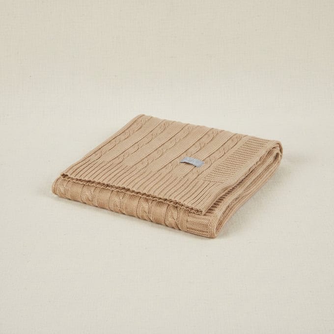 Deken van merino wol - Visgraatpatroon - Karamel - 75x95 cm