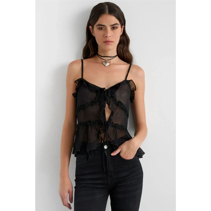 Rimpeldetail Tulle Blouse