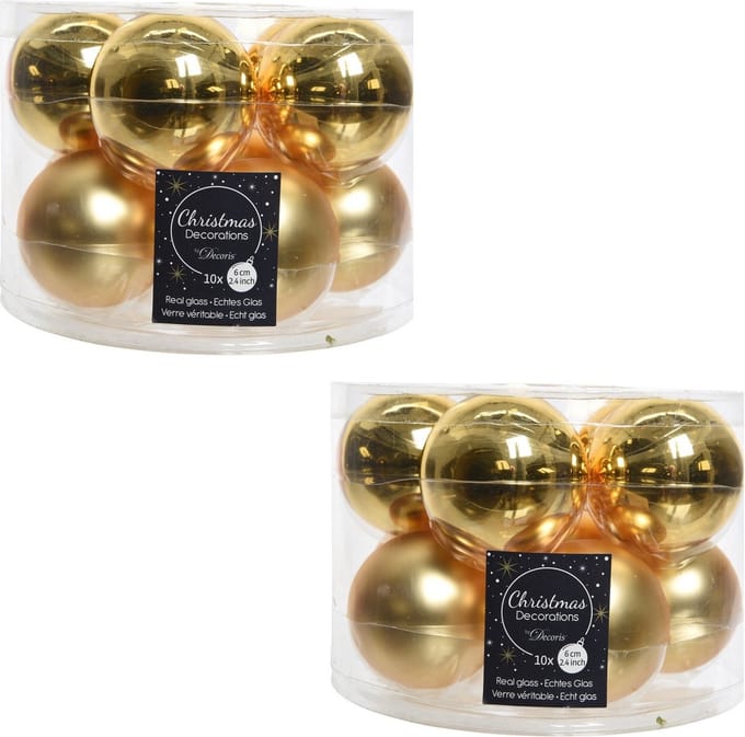 Decoris Kerstballen set - 20x stuks - goud - glas - 6 cm - glans/mat - kerstversiering