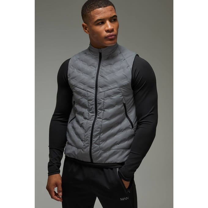 Man Active Reflective Quilted Regular Fit Gilet | Grey | Size Medium