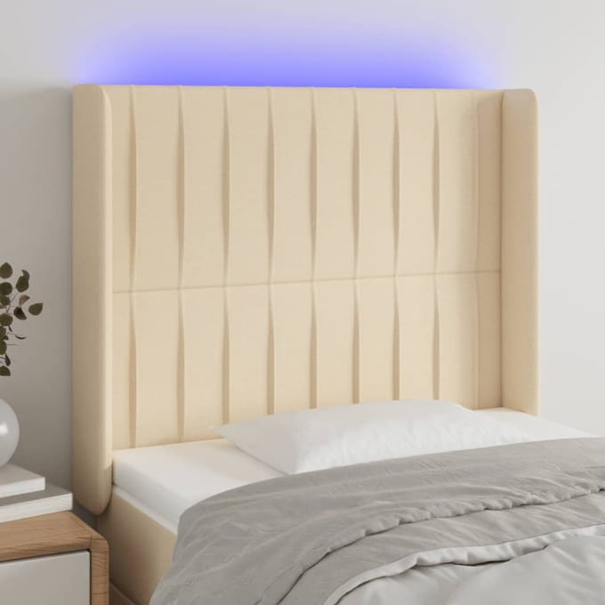 vidaXL - Hoofdbord - LED - 83x16x118/128 - cm - stof - crèmekleurig
