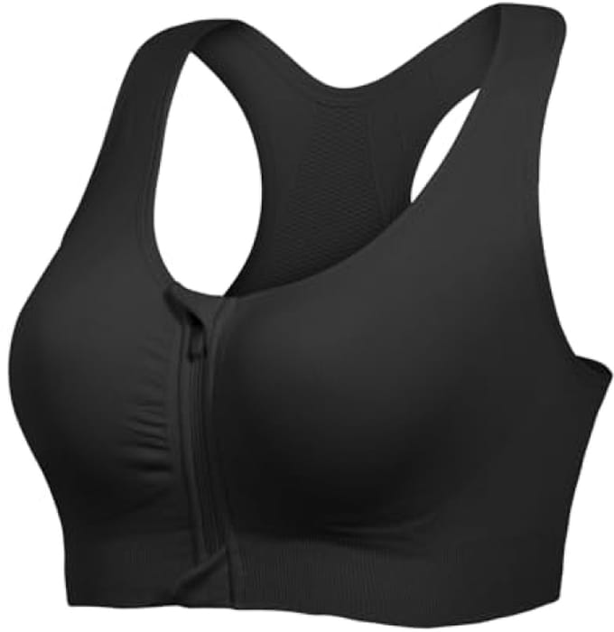 Sportbeha met rits voorzijde - Medium ondersteuning - Racerback - Zwart - Maat M