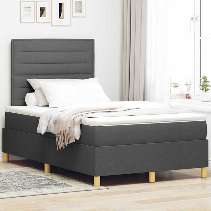 vidaXL - LED - Box - Spring - Bed - met - hoofdeinde - Donkergrijs - 120 - x - 190 - cm - Stof