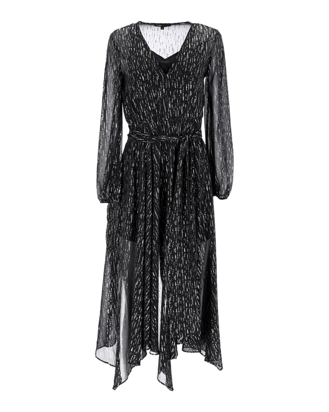 Maje Route midi-jurk van metallic georgette met plooien in zwart polyester