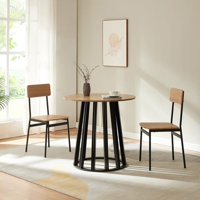 Eettafel Lensuu rond zwart en eikenkleurig 80x76 cm [en.casa]