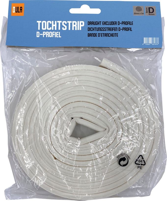DULA Tochtstrip voor deuren 6m - Wit - 20mmx3m - Tochtband - 1 tochtstrips