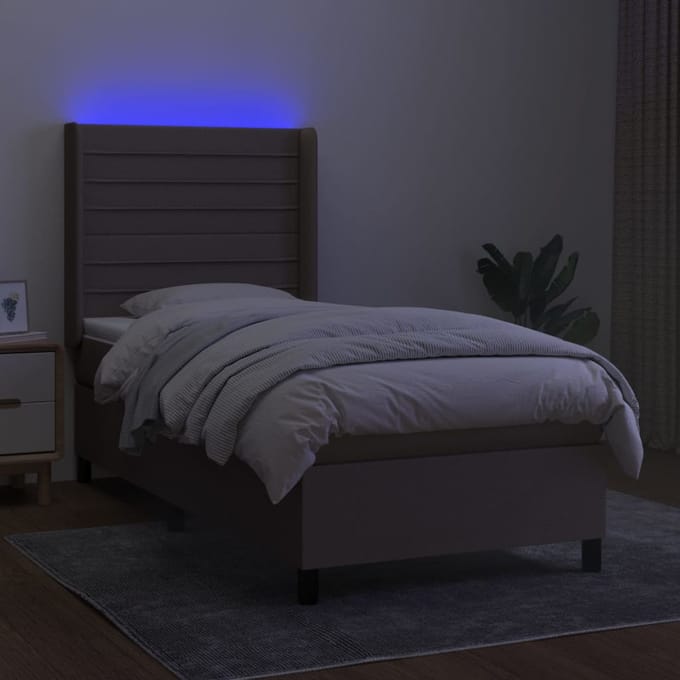 vidaXL - Boxspring - met - matras - en - LED - stof - taupe - 80x200 - cm