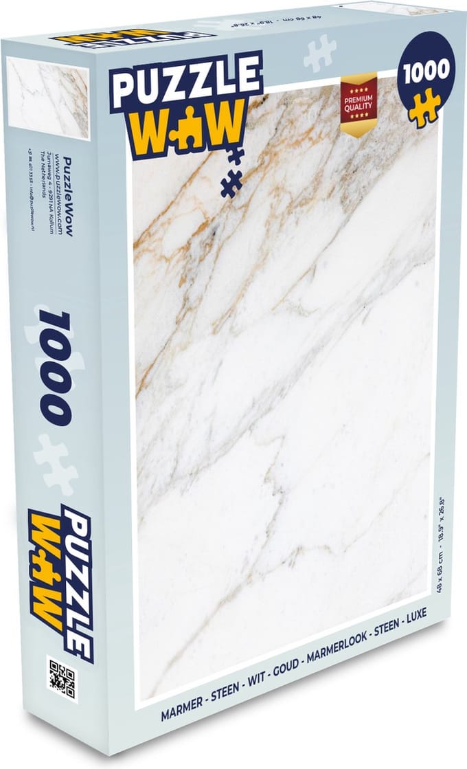 Puzzel Marmer - Steen - Wit - Goud - Marmerlook - Steen - Luxe - Legpuzzel - Puzzel 1000 stukjes volwassenen
