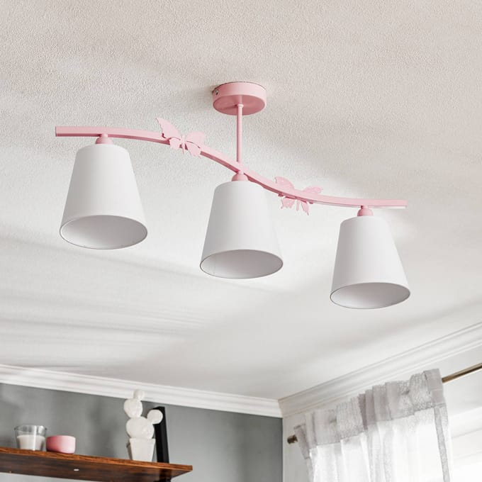 Eko-Light Plafondlamp Alice, roze, drie witte stoffen kappen