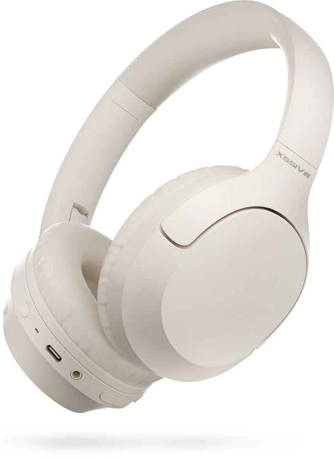 Draadloze Bluetooth Koptelefoon met Bass-Boost Functie - Bluetooth 5.3 - 60 Uur Batterij - Headset met Microfoon Noise Cancelling - Koptelefoon met draad modus - Equalizer App - Beige