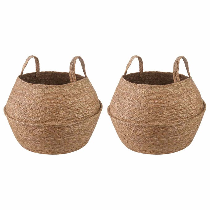 vidaXL Plantenpot met handvatten 2 st Naturel Ø 32 x 32 cm