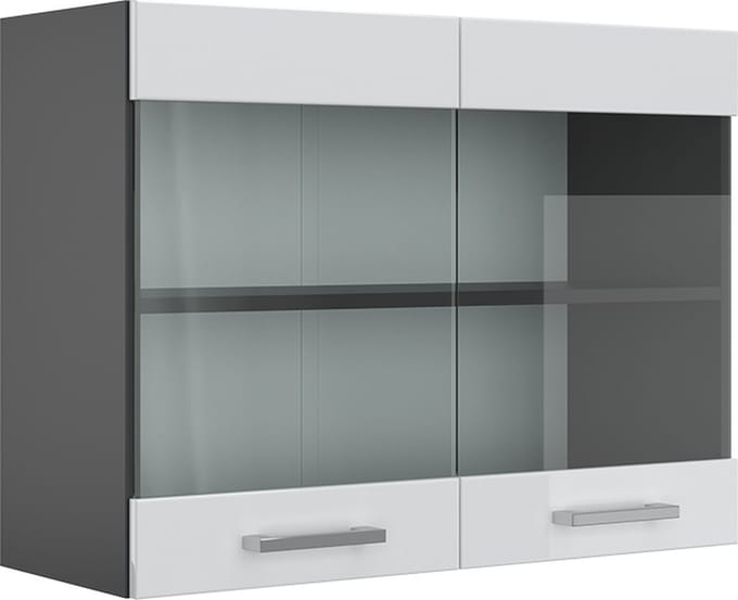 Vicco R-Line Glazen keukenkast – 80 cm Wit Hoogglans