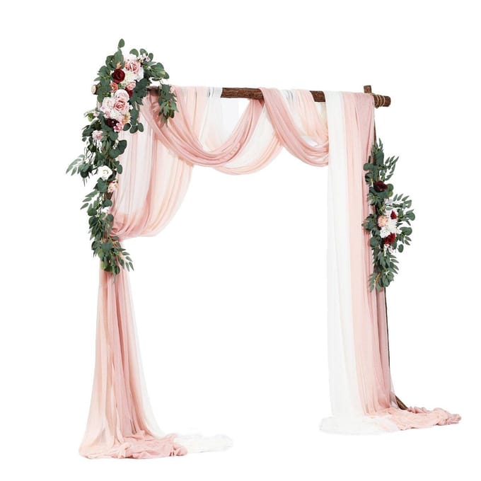 Kit de Fleurs Artificielles pour Arche de Mariage Rose Avec 2 Pièces de Fleurs 3 Pièces de Voilages