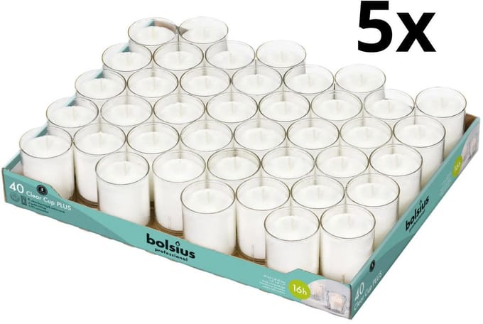 200 stuks Bolsius ReLight kaars in transparante houder 55/42 (16 uur)