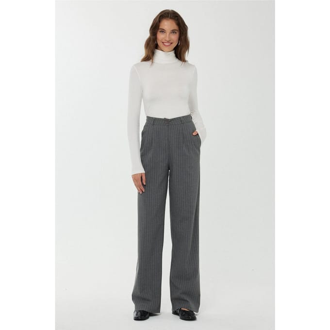 Hoge Taille Gestreepte Rechte Pantalon