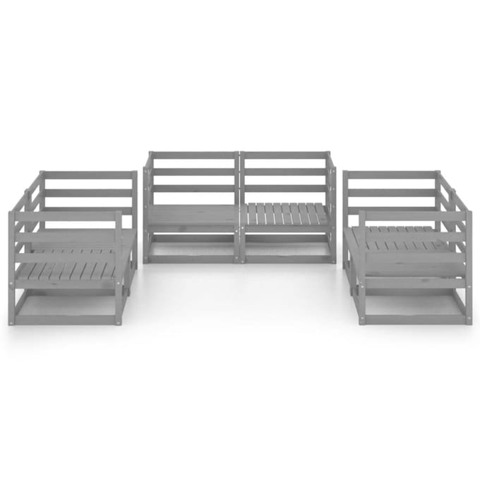vidaXL - 6-delige - Loungeset - massief - grenenhout - grijs