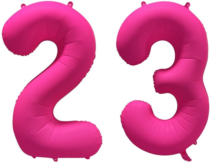 Folieballon 23 jaar - Neon Roze - 86 cm