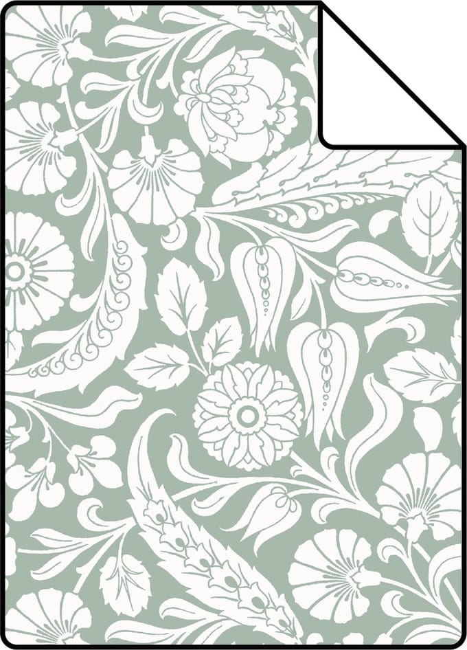 Proefstaal ESTAhome behang bloemmotief vergrijsd groen - 26.5 x 21 cm - 139329-S