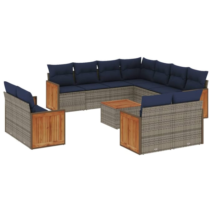 vidaXL - 12-delige - tuinbankset - met - kussens, - grijs - polyrotan