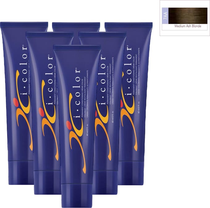 ISO i color Permanent Conditioning Crème Color 60ml 7AA Medium Ash Blonde x 6 tubes