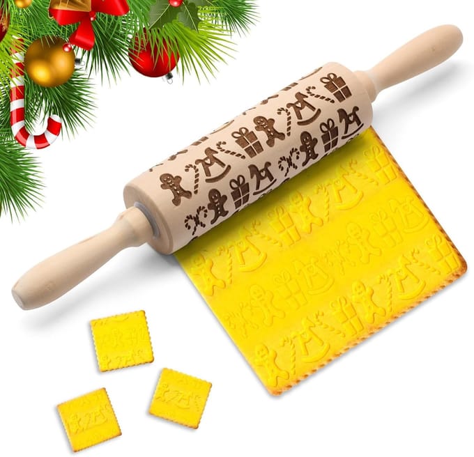 Deegroller, deegroller met patroon, deegroller met patroon, 3D-houten deegroller, reliëf, bakaccessoires voor het bakken van gebak, cake, koekjes, fondant