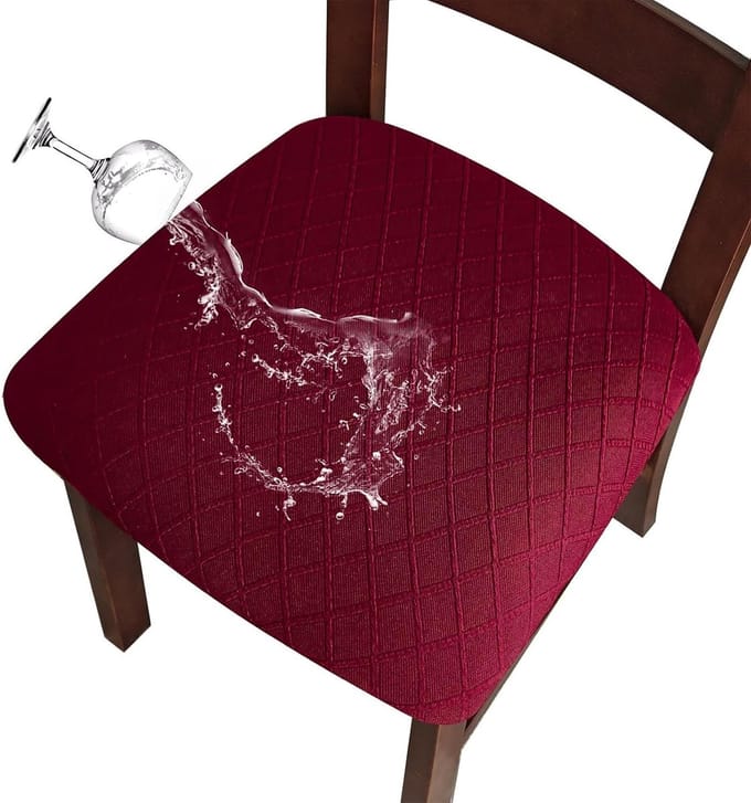 Stretch Diamond Waterdichte Stoelhoezen voor Eetkamerstoelen - Wijnrood, Set van 4