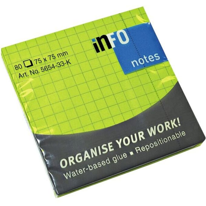 Info sticky notes - Brilliant - 80 vel - 75x75mm - geruit - groen - IN-5654-33-K