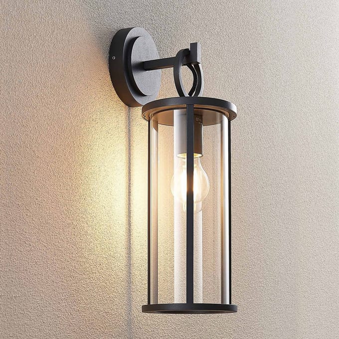 Lucande - Wandlamp buiten - 1licht - Gegoten aluminium, glas - H: 45 cm - E27 - grafiet