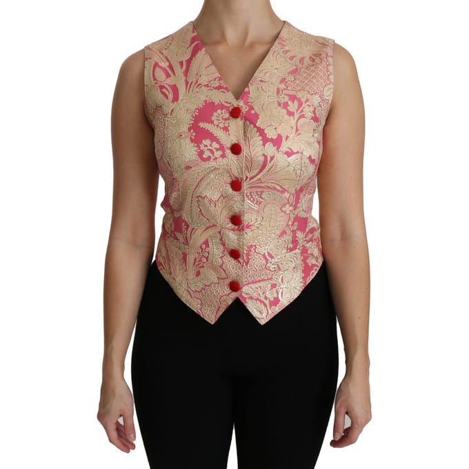 Dolce & Gabbana Roze Gouden Brokaat Gilets Blouse Top