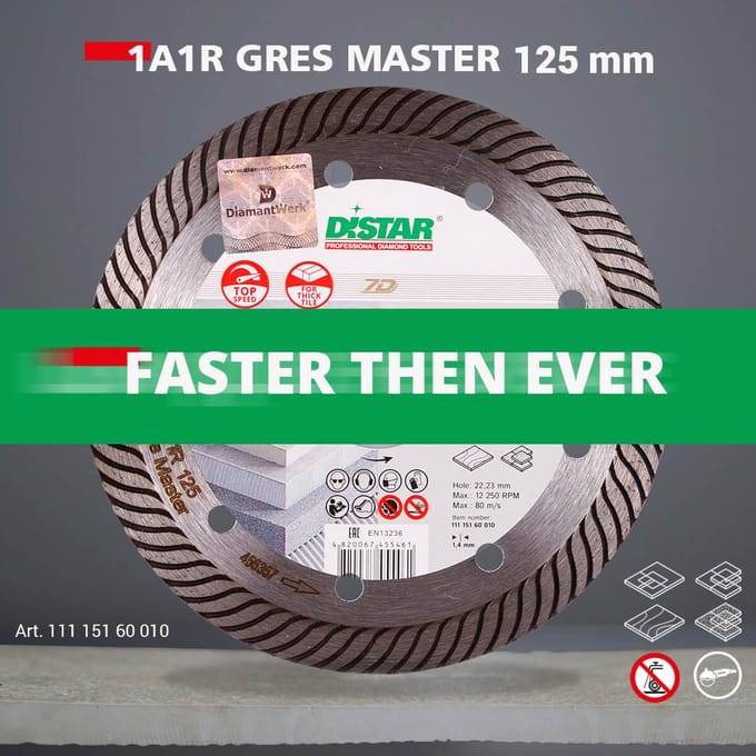 Diamantzaagblad Distar - Keramiek, Porselein gres 1A1R 125 GRES MASTER - Sneller kan het niet!