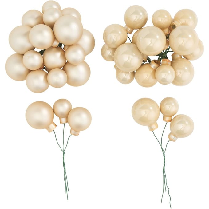 Kerstballen van glas op draad, 36 stuks, Ø 20 / 25 / 30 mm - Champagne mix